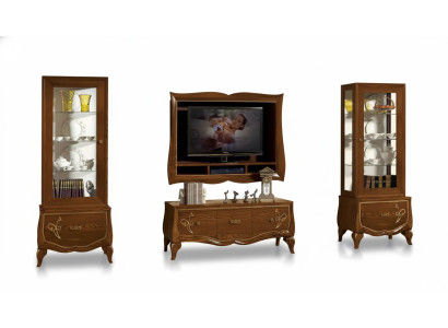 Meuble TV mural Buffet TV-Banc TV-Cadre 2x Vitrine Marron Ensemble de salon 4 pièces