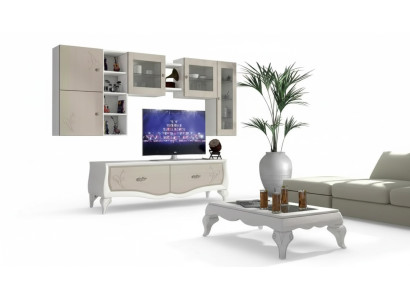 Ensemble de luxe pour salon murale composé de vitrine, bahut bas, étagère murale et télévision, 5 pièces. Nouveau.