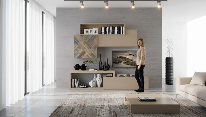 Meuble TV bas TV Armoire Étagères murales Salon Bois Luxe Unité murale Mobilier