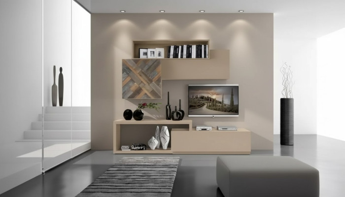 Meuble TV bas TV Armoire Étagères murales Salon Bois Luxe Unité murale Mobilier