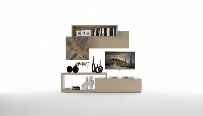 Meuble TV bas TV Armoire Étagères murales Salon Bois Luxe Unité murale Mobilier