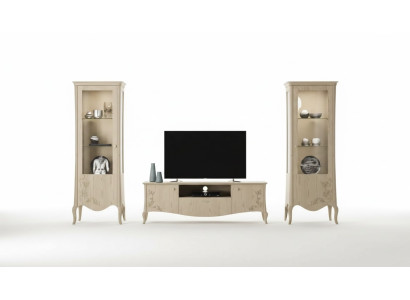 Meuble TV pour salon Vitrine Buffet Étagère Salon de luxe Beige Ensemble 3 pièces.