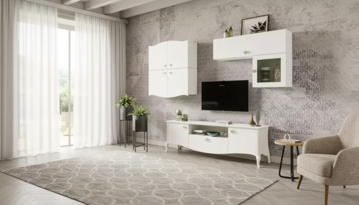 Meuble TV de luxe Salon Meuble TV Lowboard Buffet Buffet Unité murale Blanc neuf