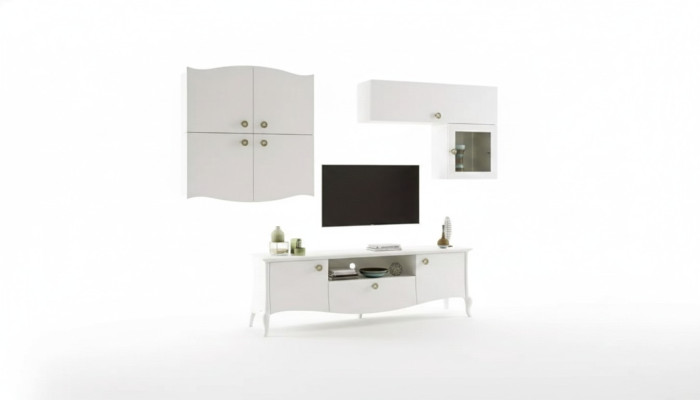 Meuble TV de luxe Salon Meuble TV Lowboard Buffet Buffet Unité murale Blanc neuf