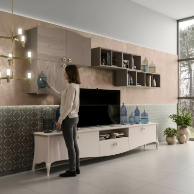 Unité murale Armoire TV Armoire murale Étagère Salon Bois Armoires Étagères murales