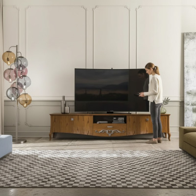Meuble TV bas, Meuble télé Salon Design Étagère Marron Bois Lowboard Italie nouveau