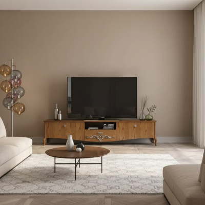 Meuble TV bas, Meuble télé Salon Design Étagère Marron Bois Lowboard Italie nouveau