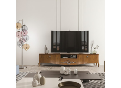 Meuble TV bas, Meuble télé Salon Design Étagère Marron Bois Lowboard Italie nouveau