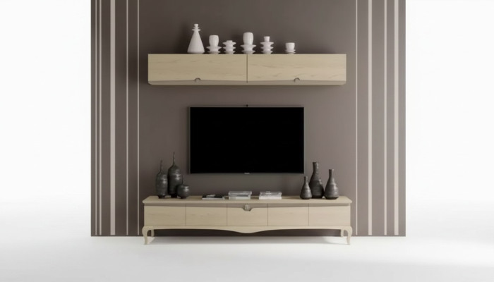 Support mural pour téléviseur, étagère en bois, étagère murale beige, design classique, neuf