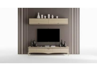 Support mural pour téléviseur, étagère en bois, étagère murale beige, design classique, neuf