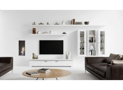 Salle de séjour Meuble bas Unité murale Bois Armoire Design Blanc Moderne Ensemble 6 pièces.