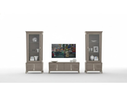 Ensemble mural TV classique Bas de meuble de salon Vitrine Buffet Gris 3 pièces.