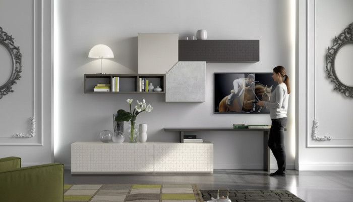 Placard TV Meuble italien Salon Luxueux Buffet Unité murale Bois