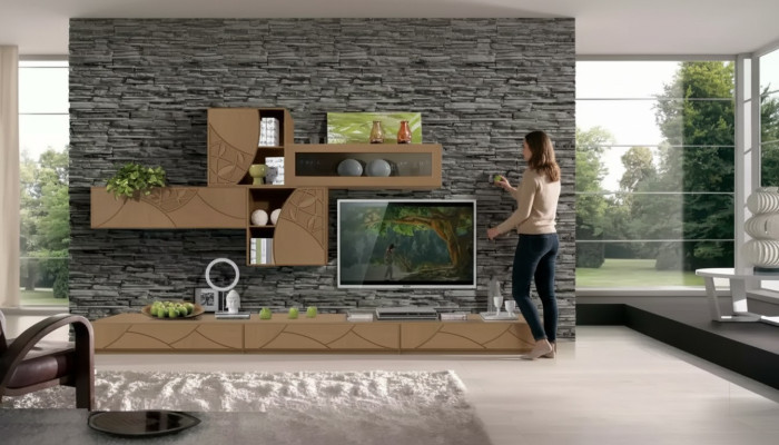 Meuble bas de salon Unités murales Armoires marron Étagère Design armoire nouveau