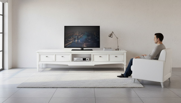 Salon Meuble TV-Meubles Télévision Buffet Style Blanc Luxe Bois