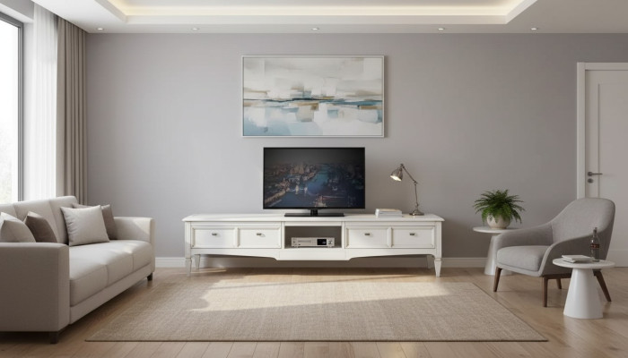 Salon Meuble TV-Meubles Télévision Buffet Style Blanc Luxe Bois