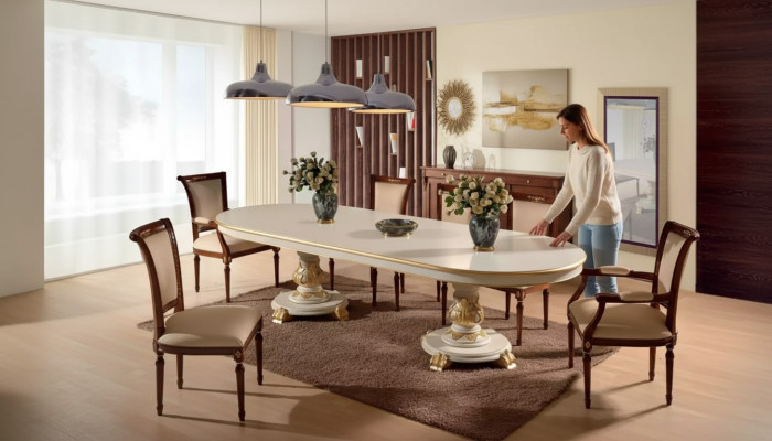 Table de salle à manger de luxe ovale Table à manger blanche Tables en bois Meubles italiens Art déco neufs