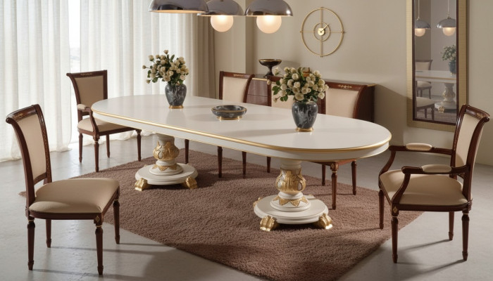 Table de salle à manger de luxe ovale Table à manger blanche Tables en bois Meubles italiens Art déco neufs