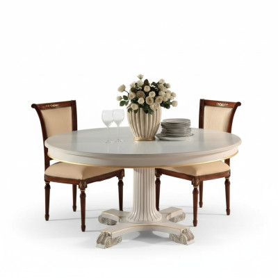 Design de salle à manger en bois Table ronde Blanche Table à manger Classique Salle à manger neuve