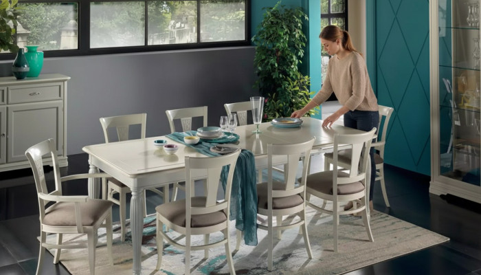 Ensemble complet Table à manger 8x chaises Suite de salle à manger de luxe Blanc Italie
