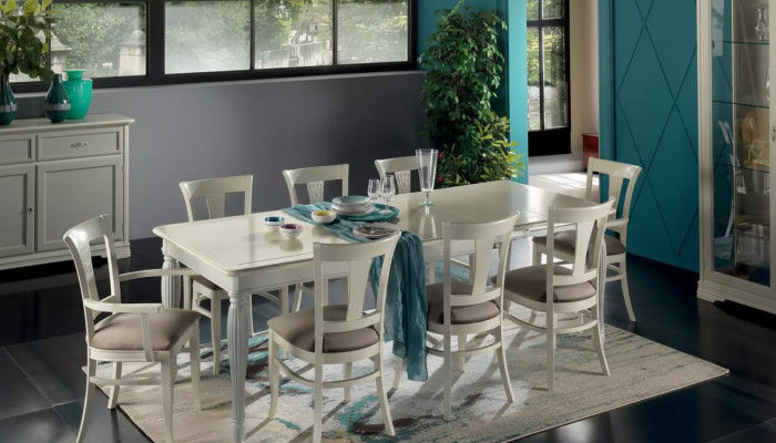 Ensemble complet Table à manger 8x chaises Suite de salle à manger de luxe Blanc Italie