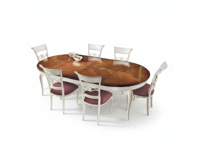 Table à manger Classique en bois Blanc, Ensemble salle à manger 4 chaises