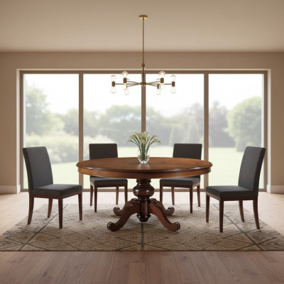 Table de salle à manger ronde marron classique de luxe en bois design nouvelle