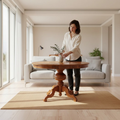 Table à manger Salle à manger Marron Ronde Design de table classique en bois de luxe Meubles
