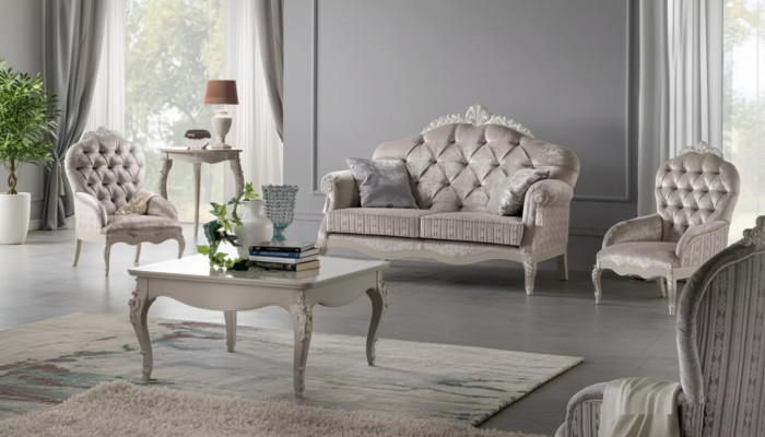 Ensemble de canapé 2 places en velours Fauteuil Table basse Canapé de luxe en tissu