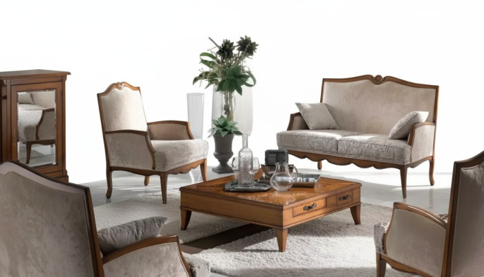 Ensemble de salon Fauteuil Table basse Canapé 2 places Tapisserie de siège Deux places Luxe Beige neuf