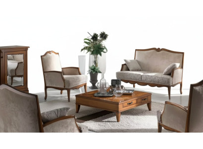 Ensemble de salon Fauteuil Table basse Canapé 2 places Tapisserie de siège Deux places Luxe Beige neuf