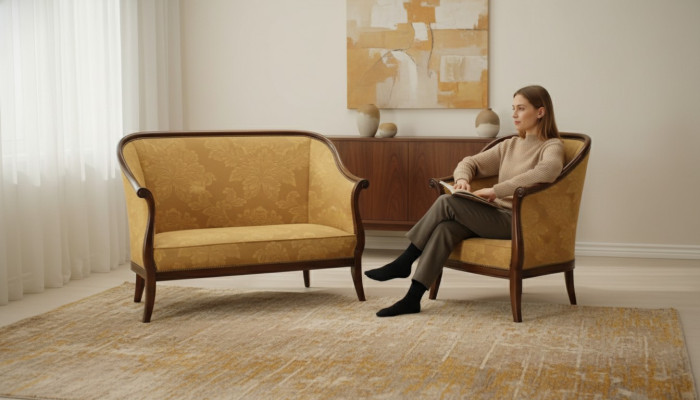 Canapé Canapé Rembourrage Classique 2 Places Fauteuil Jaune Style Italien