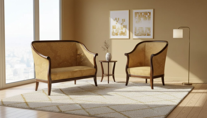 Canapé Canapé Rembourrage Classique 2 Places Fauteuil Jaune Style Italien