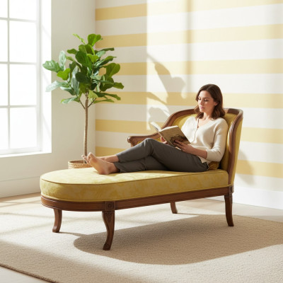 Chaise longue Canapé Chaise longue Tissu Jaune Classique en Tissu nouveau