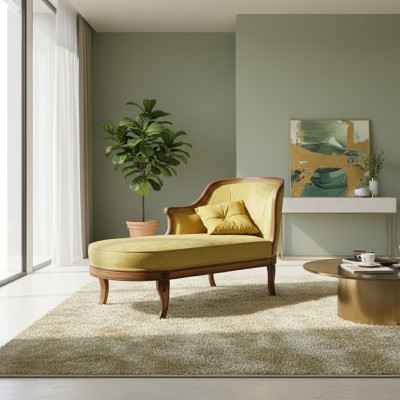 Chaise longue Canapé Chaise longue Tissu Jaune Classique en Tissu nouveau