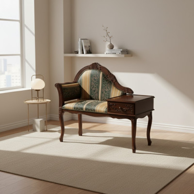 Tabouret classique R Marron Siège Banquette de luxe Tissu textile Mobilier Neuf Siège
