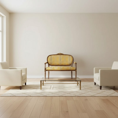 Banquette classique en jaune tabouret rétro Salon de luxe Design nouveau