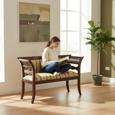 Banc rembourré designer salon beige mobilier de siège classique neuf de luxe