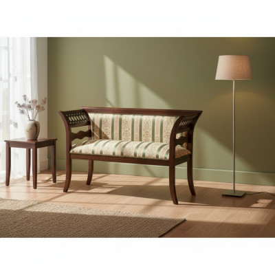 Banc rembourré designer salon beige mobilier de siège classique neuf de luxe