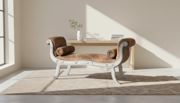 Siège de banc classique Tabouret Siège de designer Mobilier Banc rembourré Tabouret Marron