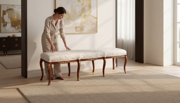 Conception classique de banc en textile marron, nouveau tissu d'ameublement pour siège.