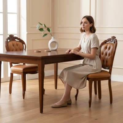 Chaise de luxe marron Salle à manger Designer Chaise en bois sans accoudoir