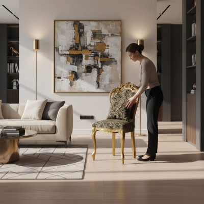 Chaise de salle à manger Luxe Chaises Art Déco Design Chaise en Bois Meubles Italiens