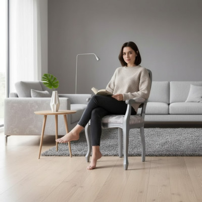 Chaise de salle à manger Chaise Salle à manger Luxe Sièges Chaises Bois Tissu Argent