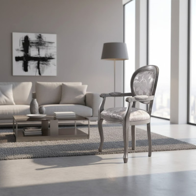Chaise de salle à manger Chaise Salle à manger Luxe Sièges Chaises Bois Tissu Argent