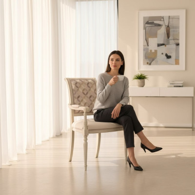 Salle à manger Chaises en bois Rembourrage avec accoudoir Chaise beige Design inclinable