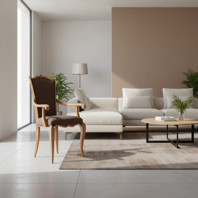 Chaise de salle à manger de luxe en tissu brun de design de nouvelle chaise de fauteuil accoudoirs