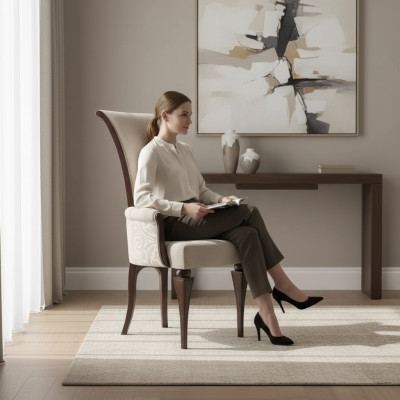 Salle à manger Mobilier Chaise en bois Fauteuil en bois Tissu classique neuf