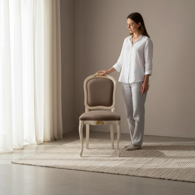 Chaise de salle à manger en bois Siège Rembourrage Mobilier italien Fauteuil inclinable neuf