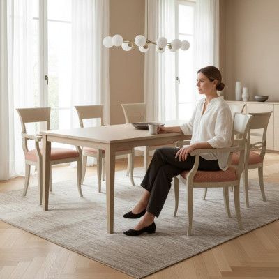 Chaise avec accoudoirs Design Marron Salon Rembourrage Salle à manger Bois neuf